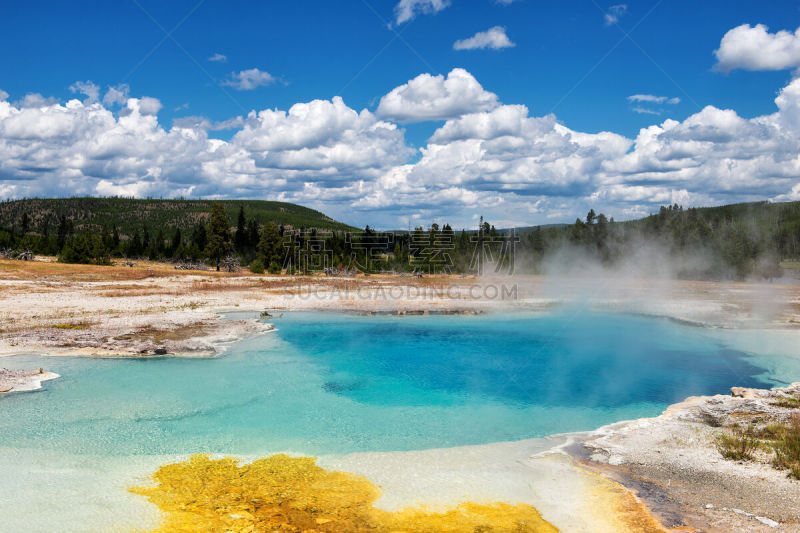 黄石公园,部分,thermal park,上喷泉盆地,蓝宝石池,饼干盆地,水,天空,美国西部,气候