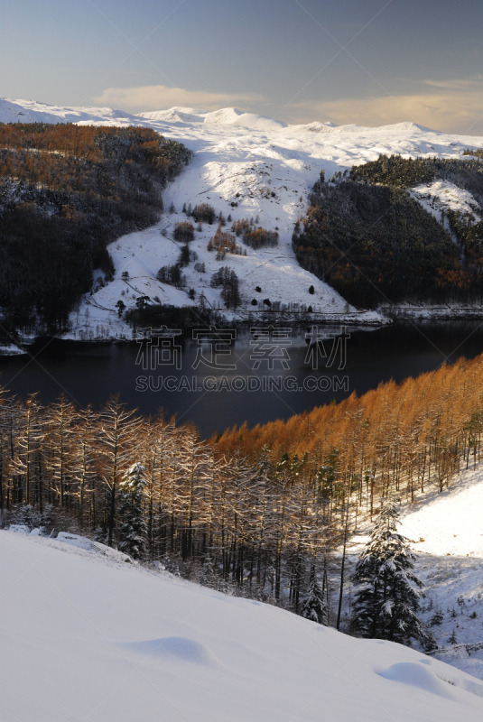 舍米尔山谷,英格兰湖区,冬天,德文特水库,垂直画幅,山,雪,无人,英格兰,户外