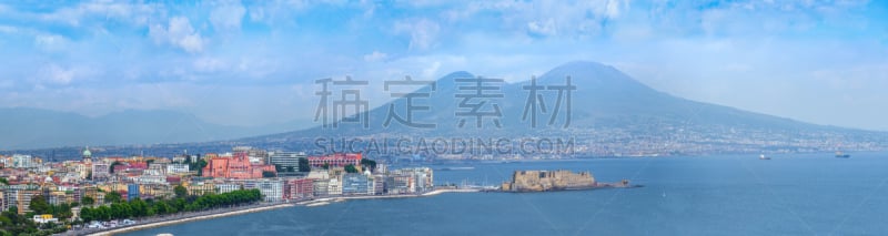 维苏威火山,那不勒斯海湾,纳布勒斯,坎帕尼亚,意大利,都市风景,全景,海港,查济,防波堤