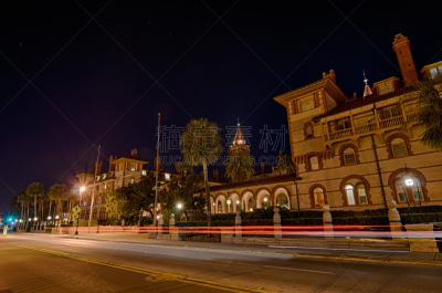 街道,saint augustine,城市,圣奥古斯汀的河马,水平画幅,夜晚,无人,户外,棕榈树