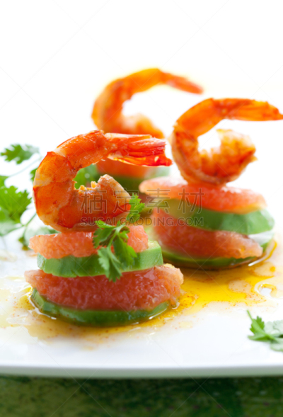 开胃品,美味,餐具,垂直画幅,无人,海产,明虾,橄榄油,特写,芫荽叶