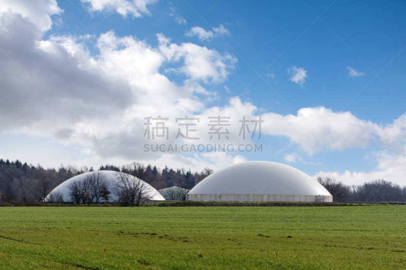 沼气,天空,工厂,田地,蓝色,宽的,在之后,厌氧菌,生物质,青贮