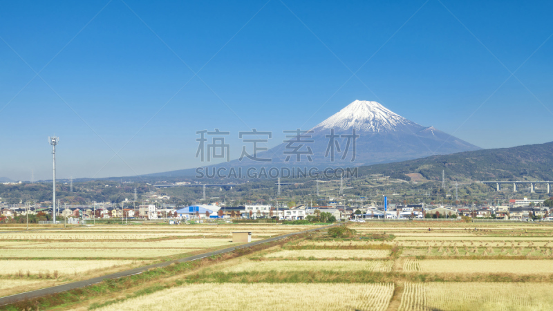 富士山,天空,蓝色,日本,东海道,静冈县,美,里山,水平画幅,雪