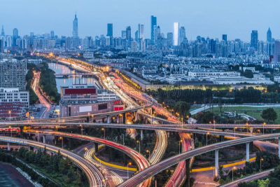 南京,都市风景,路口,高处,立交桥,高架道路,高架桥,尾灯,未来,夜晚