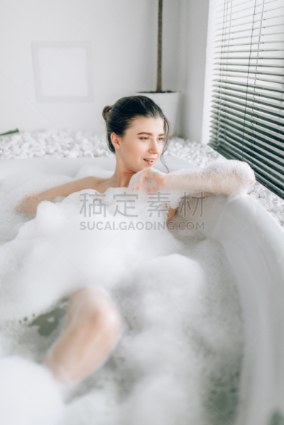 女人,浴盆,性感符号,泡泡浴,垂直画幅,水,美,浴室,美人,健康