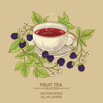 黑刺莓,杯,茶,冰茶,红茶,绿茶,茶杯,花茶,绘画插图,艺术