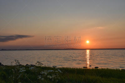oland桥,瑞典,水,天空,水平画幅,峨参,无人,曙暮光,夏天,户外