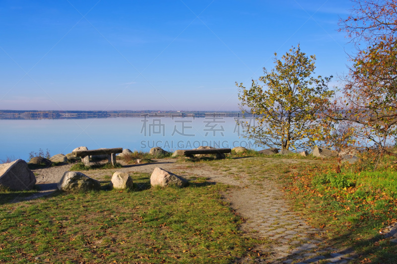 湖,英格兰湖区,水,长椅,水平画幅,岩石,景观设计,秋天,无人,蓝色