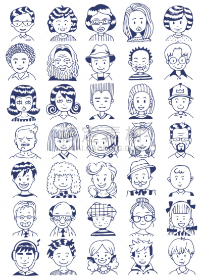 线条画,人的脸部,卡通,绘画插图,肖像,矢量,女人,男人,人,多样