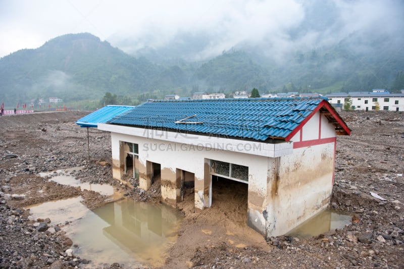 掩埋的,房屋,绵竹,汶川县,四川省,自然,水平画幅,地形,无人,乡村