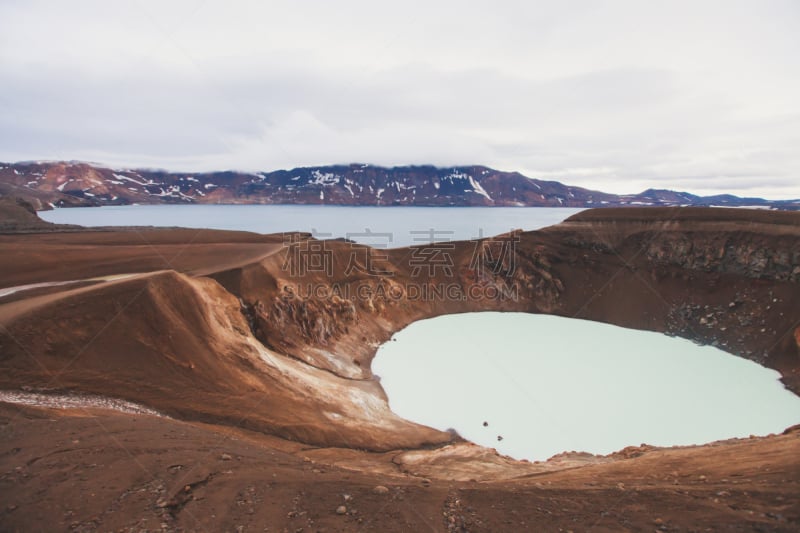 巨大的,湖,冰岛国,火山口,火山,风景,两个物体,阿斯奇亚火山口,巴达本加火山,格里姆火山