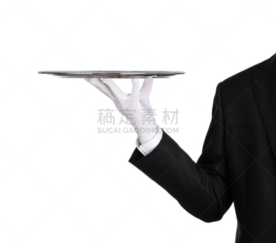银盘,空的,拿着,男招待,平衡折角灯,手臂,安全护栏,仆人,留白,侍者