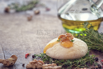 坚果,百里香,蜂蜜,山羊乳酪,留白,希腊食物,奶制品,水平画幅,无人,开胃品