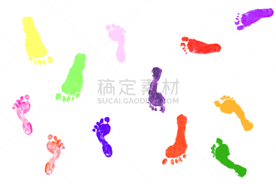 脚印,儿女,多色的,白色背景,可爱的,水彩画颜料,美术工艺,记忆,橙色,品红色