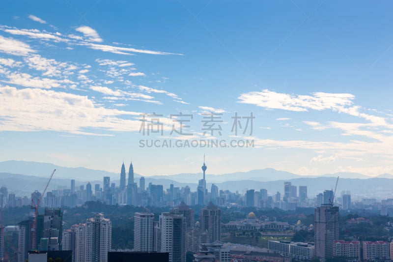 吉隆坡,都市风景,中午,留白,水平画幅,山,无人,户外,马来西亚,顶部