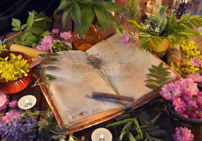 草药,蜡烛,旧约书,静物,炼金术士,炼金术,顺势医学,草本,女巫,巫术
