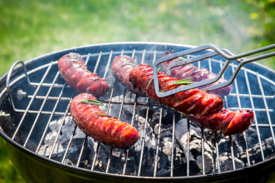 香肠,炊具,香料,菜园,格子烤肉,经加工的肉,水平画幅,膳食,夏天,户外