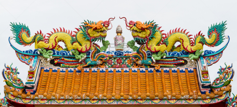 龙,金色,chinese temple dog,天空,美,艺术,水平画幅,手艺,全景,装饰物