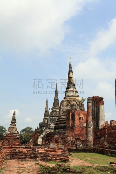 帕西桑波特寺院,泰国,大城,佛教,亚洲,旅途,古老的,商务旅行,砖,垂直画幅