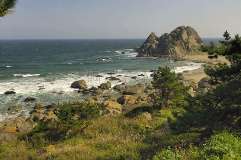 海岸线,八户,青森县,东北片区,自然,天空,水平画幅,地形,无人,蓝色