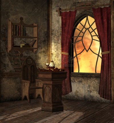 Mysterious wizard room with a potion – 3D illustration