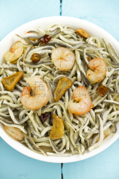椒类食物,明虾,鱼浆,大蒜,垂直画幅,开胃品,海产,乡村风格,白色,餐巾