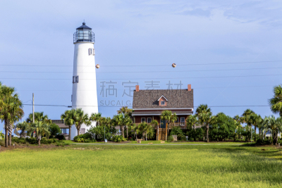 墨西哥湾,灯塔楼,圣乔治海岛,水,天空,水平画幅,无人,户外,热带气候,草类