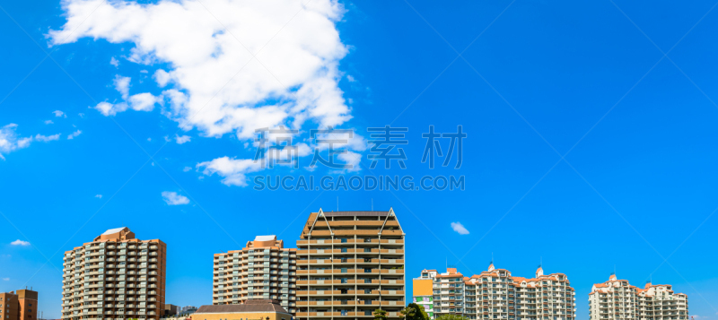 天空,公寓,蓝色,宝冢市,兵库县,居住区,留白,水平画幅,促销,布置