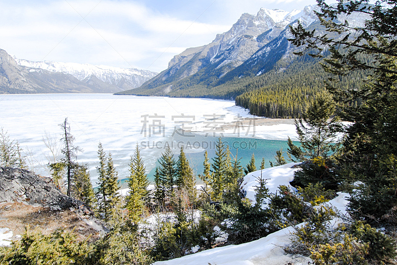 阿尔伯塔省,冬天,班夫,加拿大,two jack lake,加拿大落基山脉,水平画幅,雪,旅行者,户外