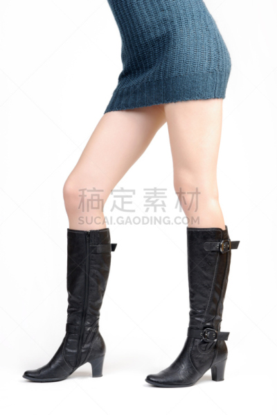 腿,垂直画幅,四肢,时装模特,蓝色,时尚,白色背景,皮革,背景分离