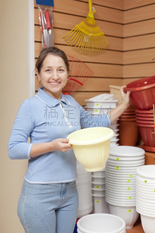 女人,塑胶,花盆,垂直画幅,业主,顾客,销售职位,商店,室内植物,仅成年人