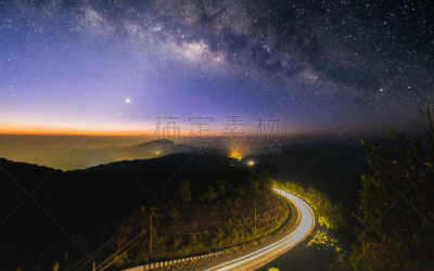 夜晚,天空,水平画幅,地形,山,无人,清迈省,泰国,银河系,摄影