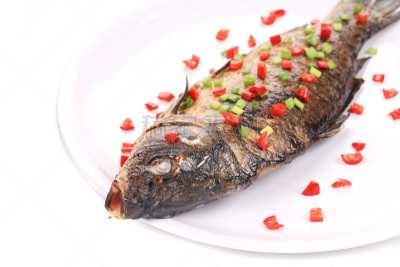 鱼肉,辣椒,小洋葱,餐具,格子烤肉,葱,水平画幅,无人,膳食,海产