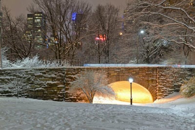 城市天际线,曼哈顿,大风雪,夜晚,极地漩涡,弓桥,中央公园,曼哈顿中心,风,水平画幅