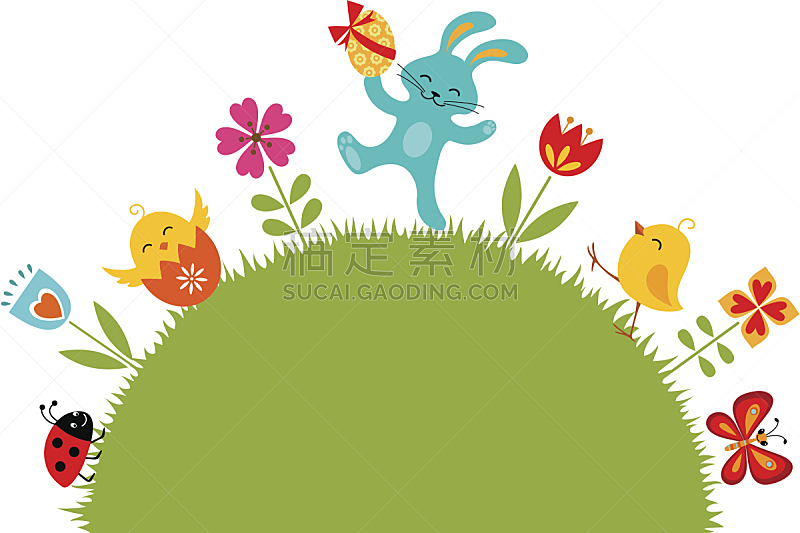 复活节,留白,山,蝴蝶,无人,绘画插图,鸟类,兔子,卡通,复活节兔子