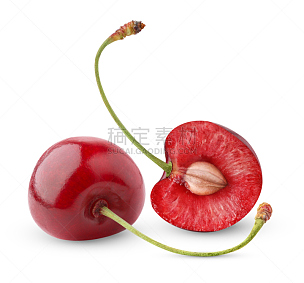 樱桃,两个物体,白色背景,水平画幅,无人,生食,特写,甜点心,部分,彩色图片