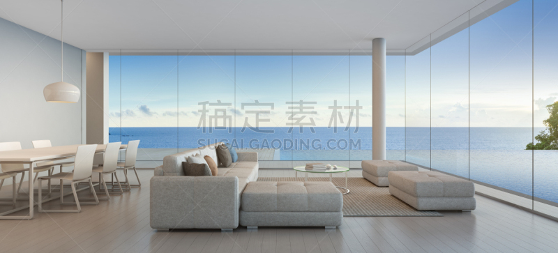 巨大的,海洋,看风景,现代,起居室,华贵,游泳池,假日别墅,设计,吃饭