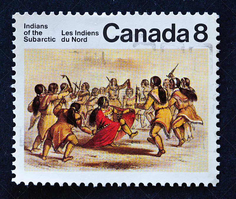 邮票,1975,印第安战斧,美洲土著居民,邮戳,武器,饰头巾,斧,加拿大,人种