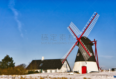 风车,里伯郡,丹麦,天空,风,水平画幅,能源,农业机器,古老的,古典式