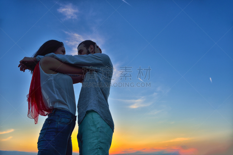 海滩,可爱的,异性恋,爱人海滩,新郎,曙暮光,夏天,男性,亲昵,青年人