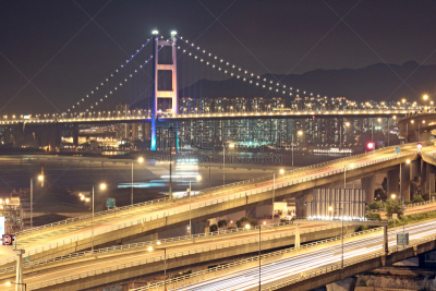 夜晚,公路,桥,青马大桥,水平画幅,无人,户外,交通方式,都市风景,多车道公路