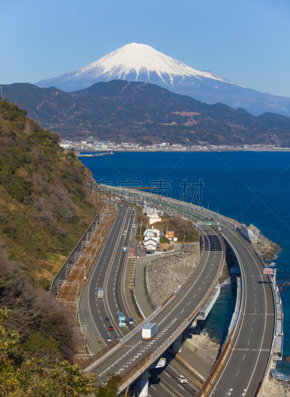 富士山,山,托美高速公路,静冈县,主干路,垂直画幅,雪,无人,户外,多车道公路