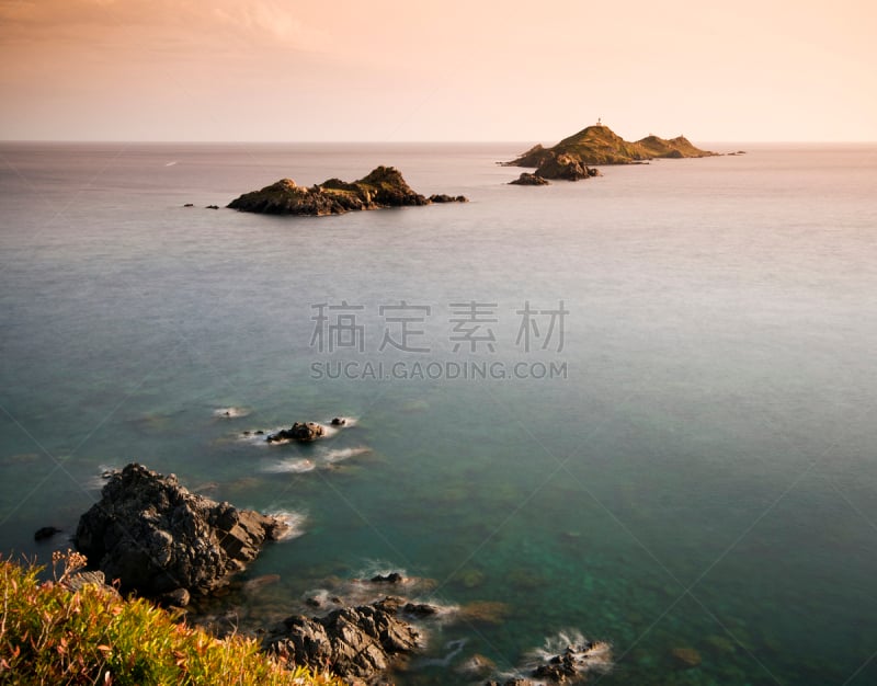 赤血岛,岛,阿雅克修,热那亚人,科西嘉,美,水平画幅,山,黄昏,户外