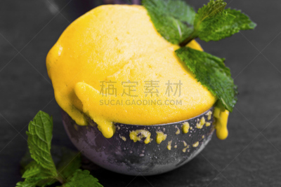 芒果冰糕,特写,甜点心,一把,薄荷,华丽的,果汁冰糕,意大利冰淇淋,芒果 ,香草兰