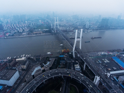 南浦大桥,上海,环形路,十字路口,多车道公路,路口,方向标,未来,水平画幅,高视角