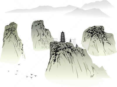 绘画作品,地形,绘画插图,艺术,无人,墨水,计算机制图,计算机图形学,亭台楼阁,山