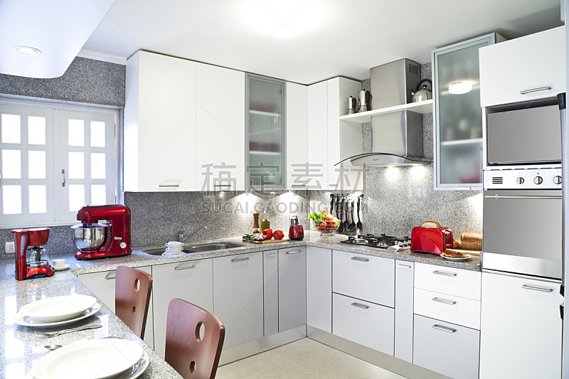 厨房,极简构图,室内,空的,照明设备,华贵,地板,简单,炊具,椅子