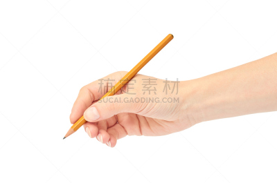 铅笔,手,拿着,女性,白色背景,分离着色,动物的顶撞行为,正面视角,留白,四肢