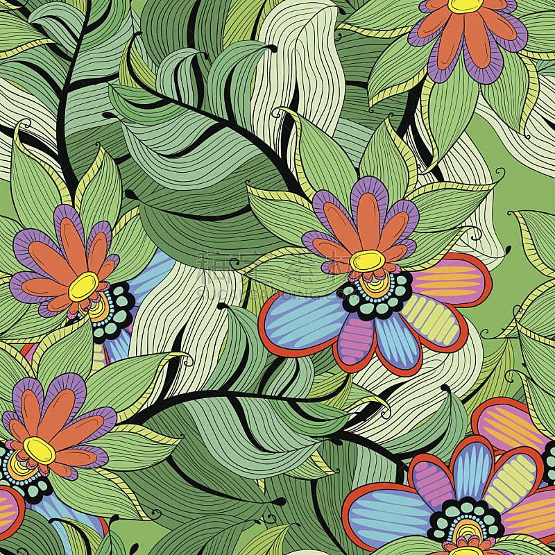 仅一朵花,荷花,四方连续纹样,百合花,叶子,抽象,多色的,纹理效果,纺织品