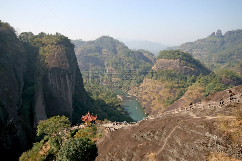 自然,地形,山,武夷山,福建省,天空,美,水平画幅,绿色,岩石